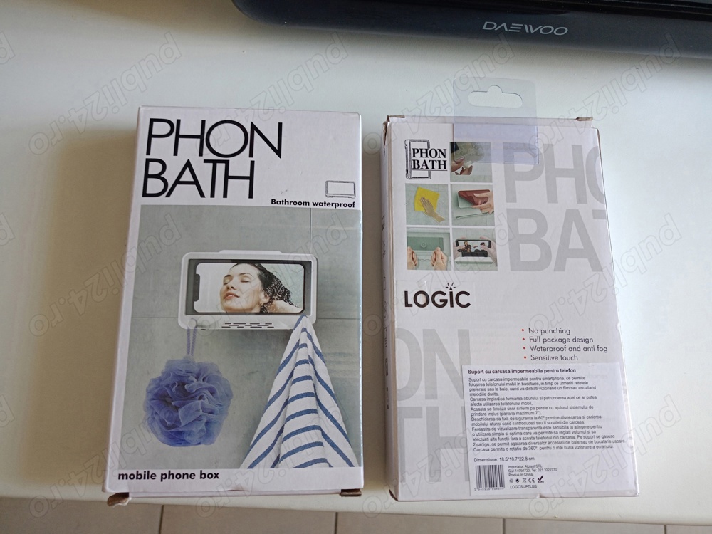 Vând suport baie, bucătărie pentru telefon până la 7",cu protecție apă și fum,display senzitiv,nou.