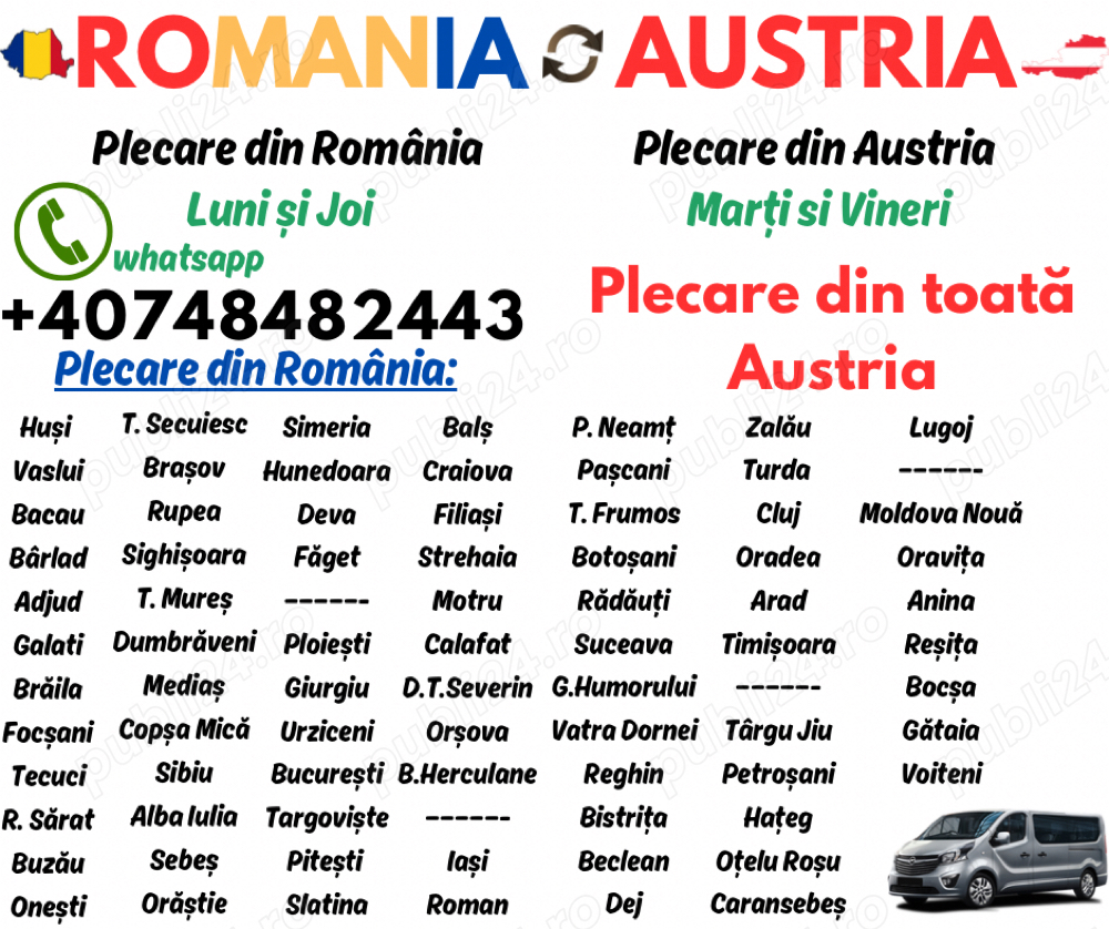 Transport persoane si colete Bucuresti - Austria la adresa