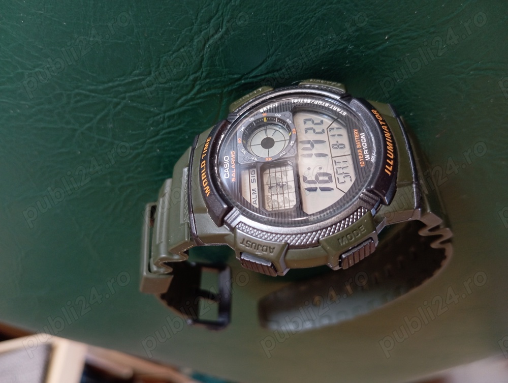 Ceas Casio militar bărbătesc AE-1000w, ora pe glob, wr100m, cronograf