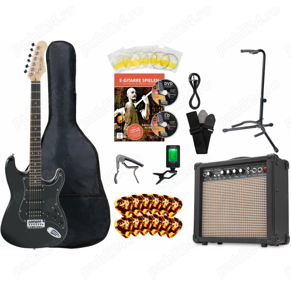 Set complet Chitara Electrica Rocktile Pro ST60-BK incl.amplificator 15w si alte accesorii