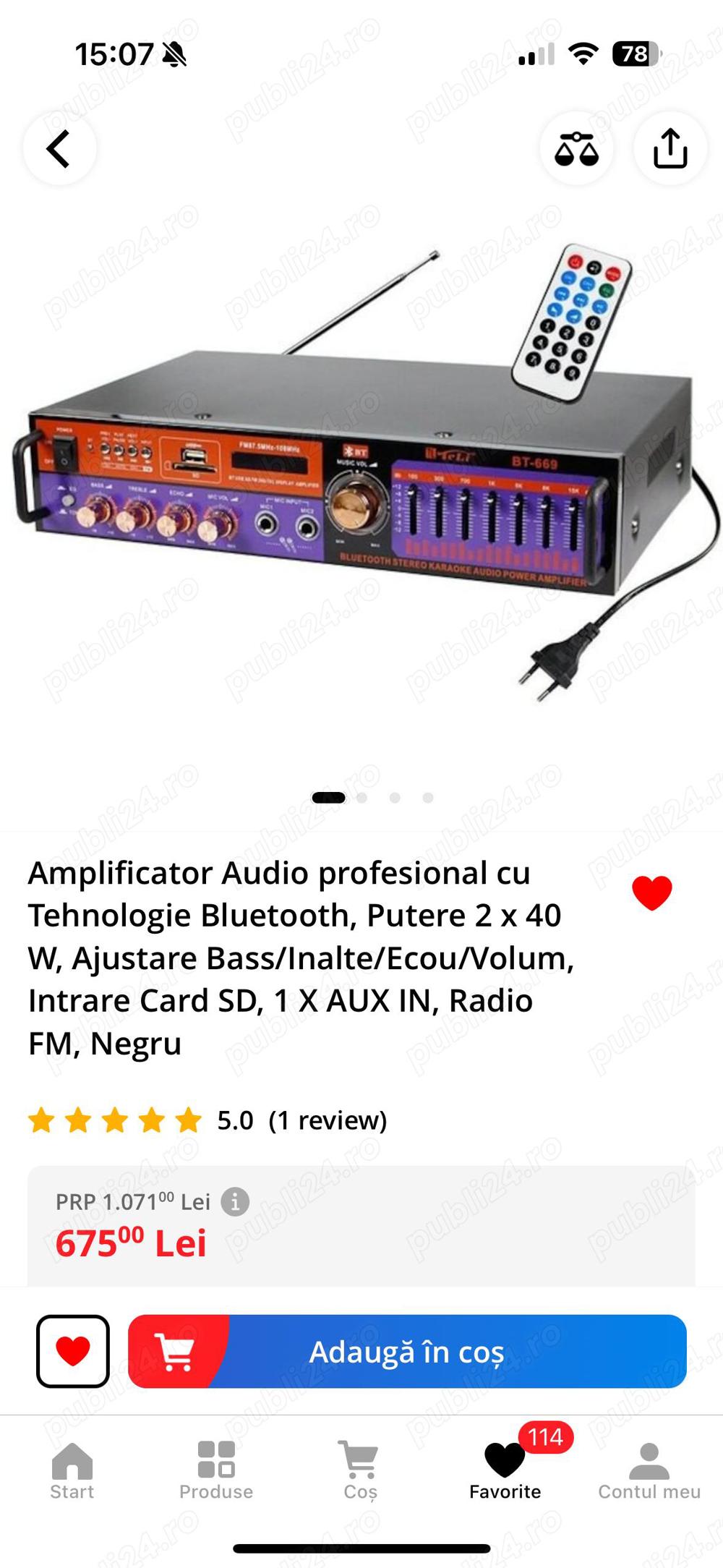 Statie amplificare cu bluetooth si tuner radio 2x40 w