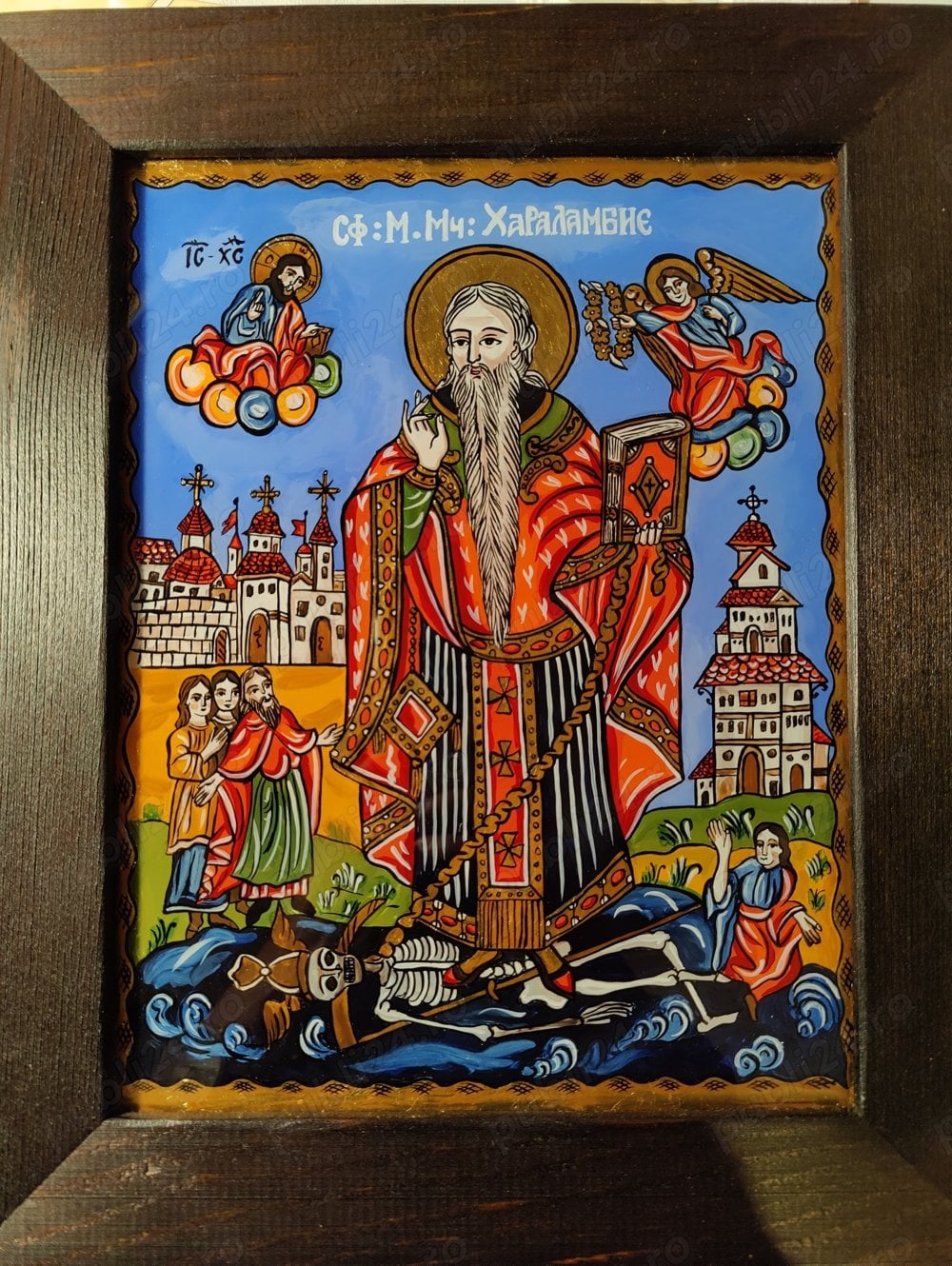 Icoană pe sticlă Sfântul Haralambie 