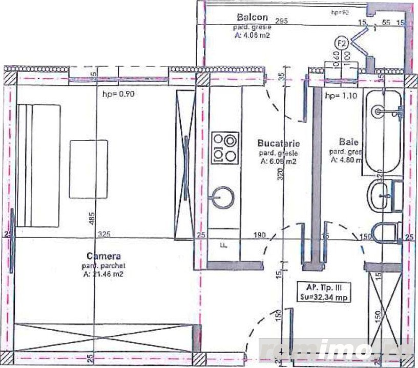 Apartament cu o camera, semifinisat, 32 mp, balcon 4mp, parcare, Apahida