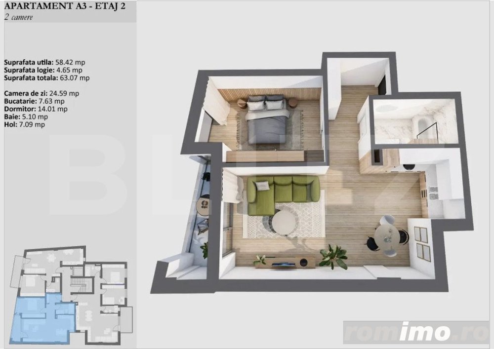 Apartament de 2 camere, bloc premium, etaj intermediar, Zona Semicentrala