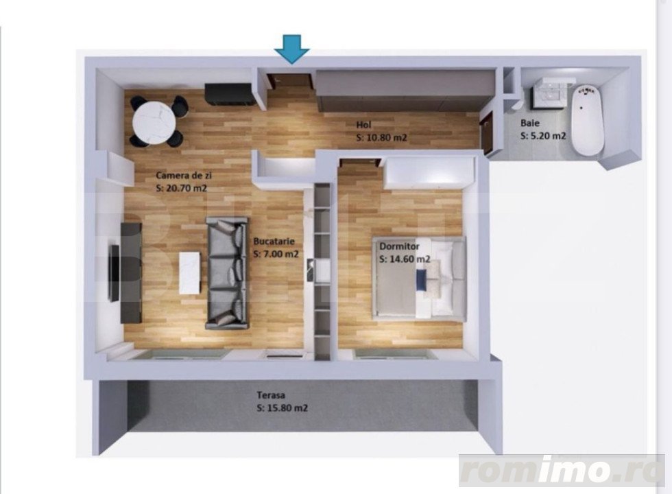 Apartament de 2 camere la parter cu terasa, finisat , zona Vivo