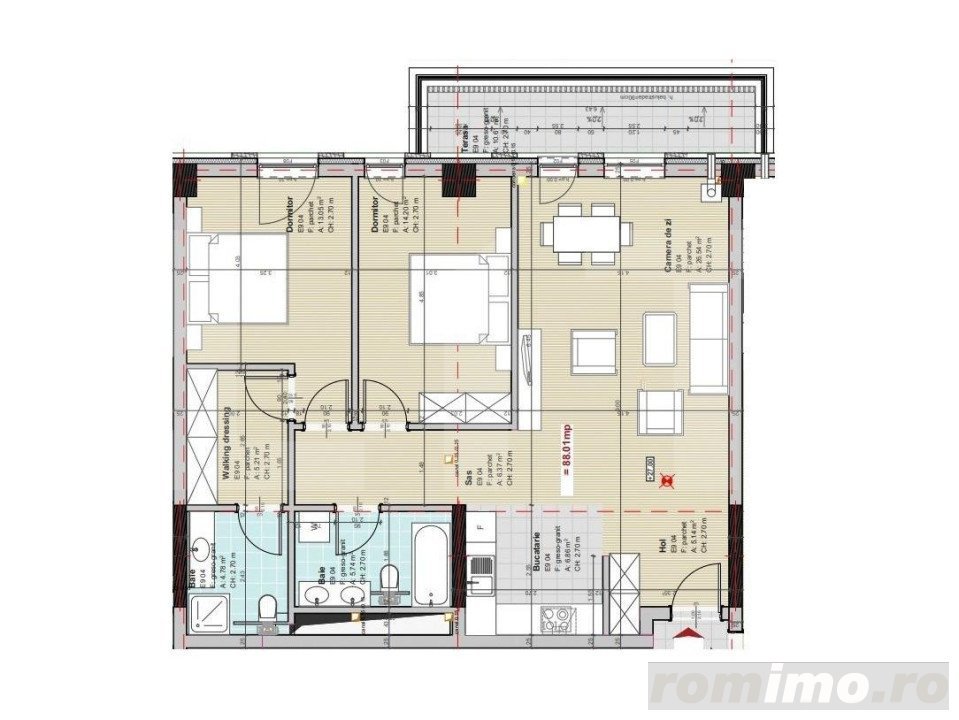 Apartament nou cu CF, 3 camere, 88 mp, terasă, panoramă, Zorilor