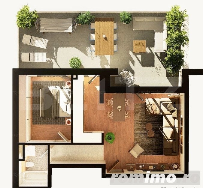 Apartament 2 camere, 54 mp, terasa 44 mp, constructie noua, zona Dunarii 