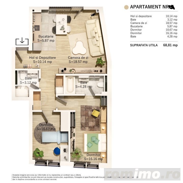 Apartament 3 camere, 69mp, zona Parcul Central 