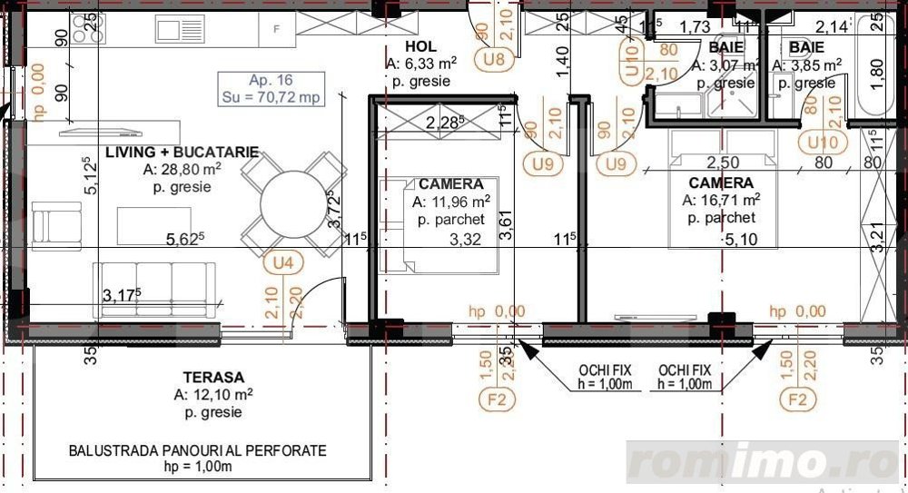 Apartamente 3 camere, 70.72mp, Iris