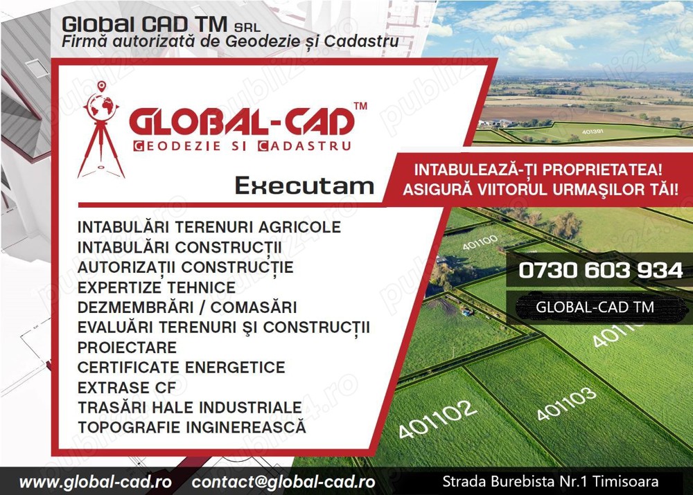 Topografie si Cadastru , Masuratori , Intabulari , PUZ , Dezmembrari 