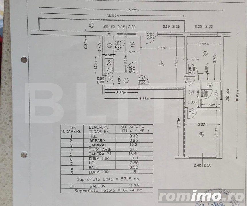 Apartament 3 camere,57mp, zona de Sud