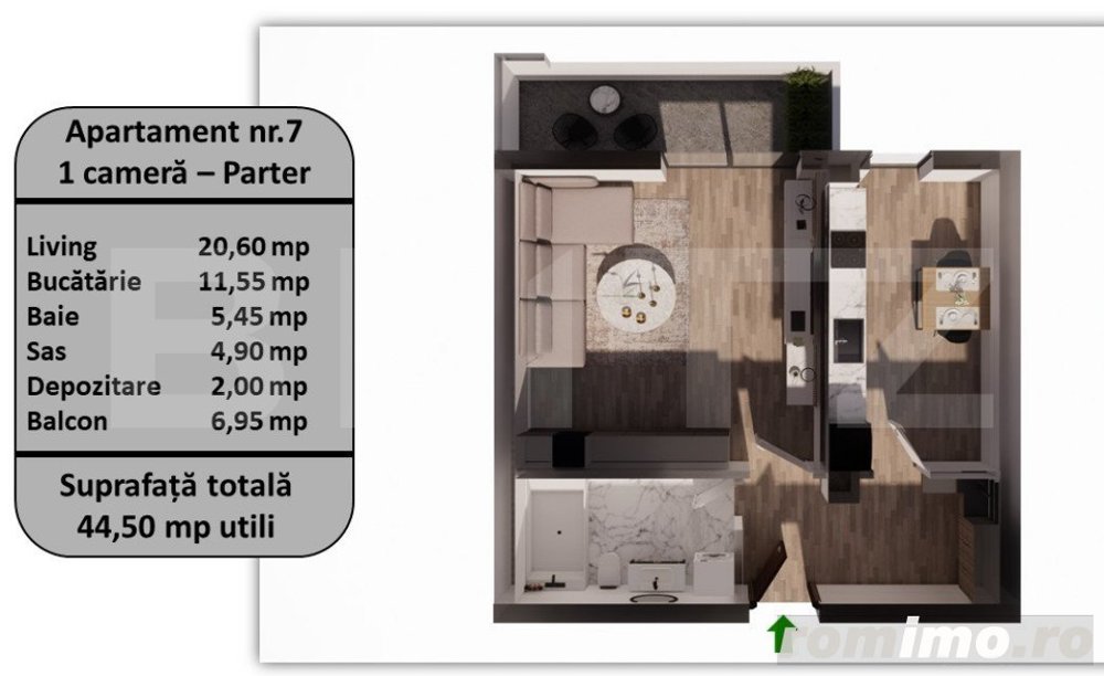 Apartament tip studio, 44.5 mp, zona Tractorul