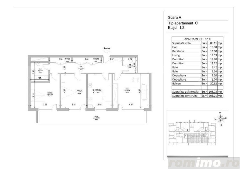 Apartament 3 camere, decomandat 85 mp + terasa panoramica la soare 20 mp, Brasov