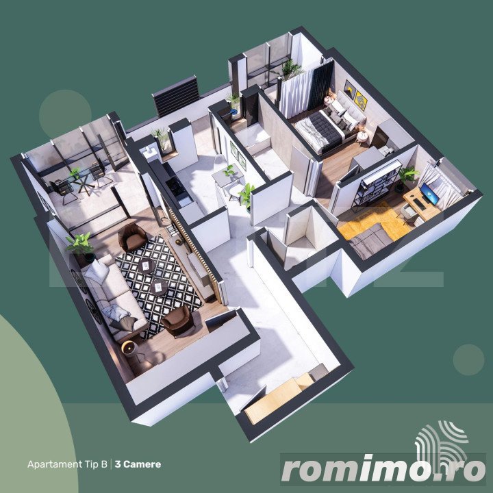 Apartament de 3 camere, decomandat, 83mp, etaj intermediar, zona Hlincea