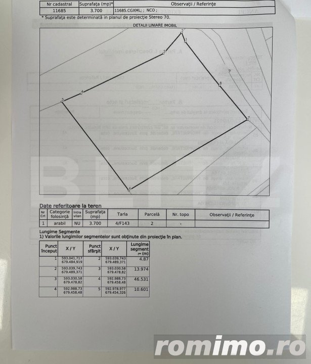 Teren extravilan , 3700 mp , front dublu 50 ml, pretabil investitie , zona Moara