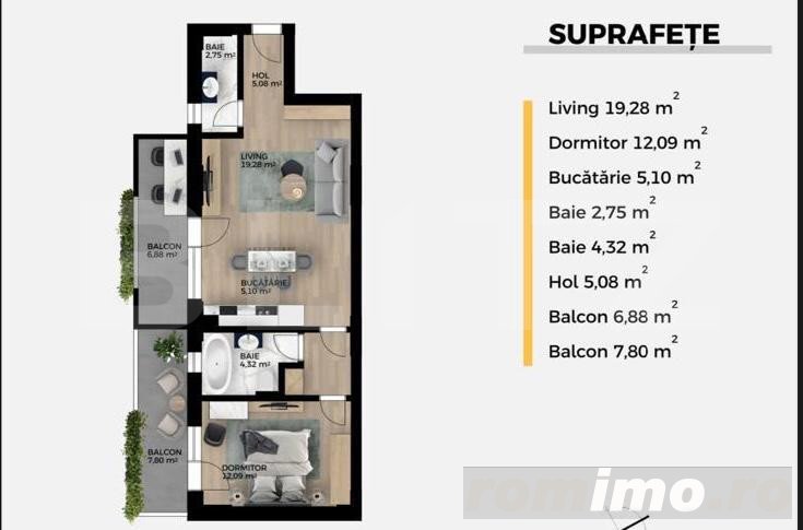 Apartament 2 camere, 48,62mp, zona Brazda lui Novac