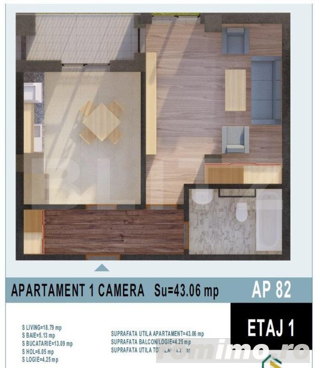 Apartament 1 camera, 43mp utili, bloc nou, Calea Moldovei