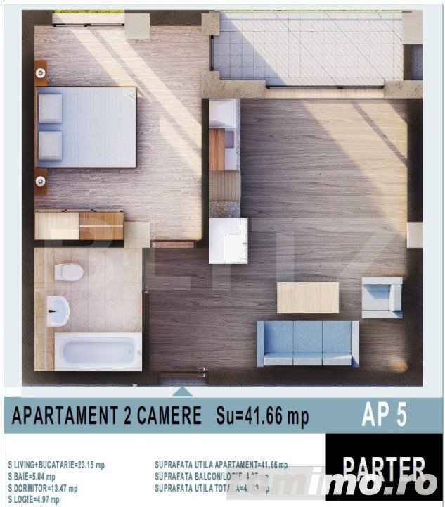 Apartament 2 camere, 42mp utili, Calea Moldovei