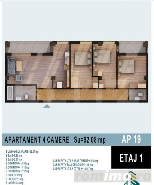 Apartament de 4 camere, bloc nou, 92,08 mp Calea Moldovei