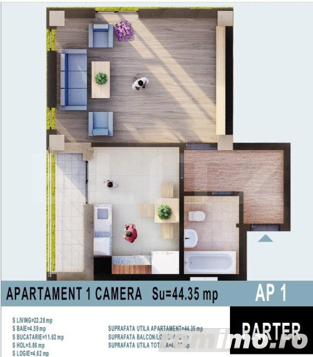 Apartament 1 camera, 44 mp utili, bloc nou, Calea Moldovei