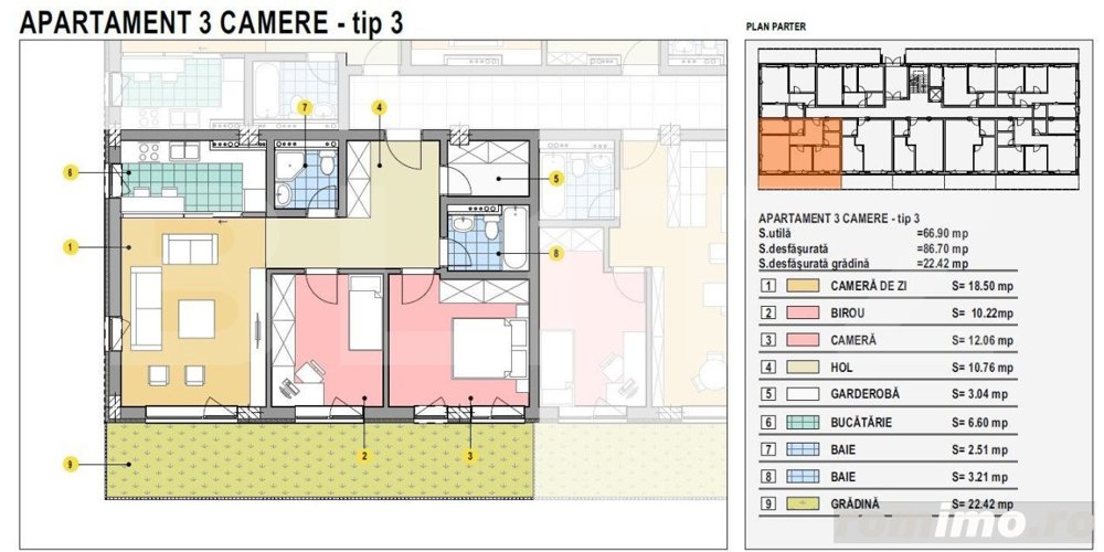 Apartament de 3 camere, 67mp utili, gradina 22mp, Calea Moldovei!