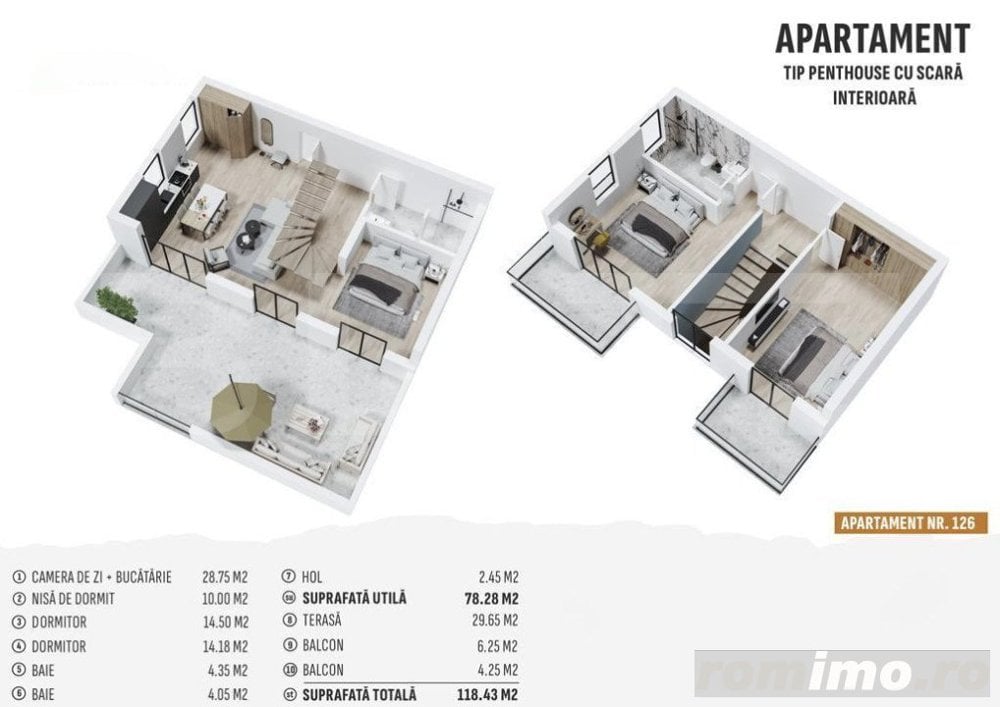 Penthouse ultrafinisat, 78mp utili, terasa, 30mp