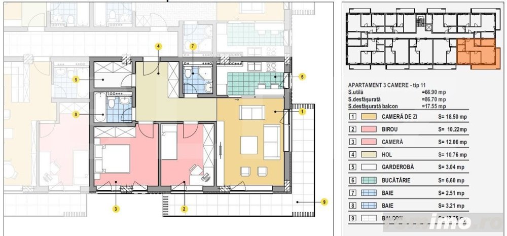 Apartament de 3 camere, 67mp, terasa 18mp, zona Mall