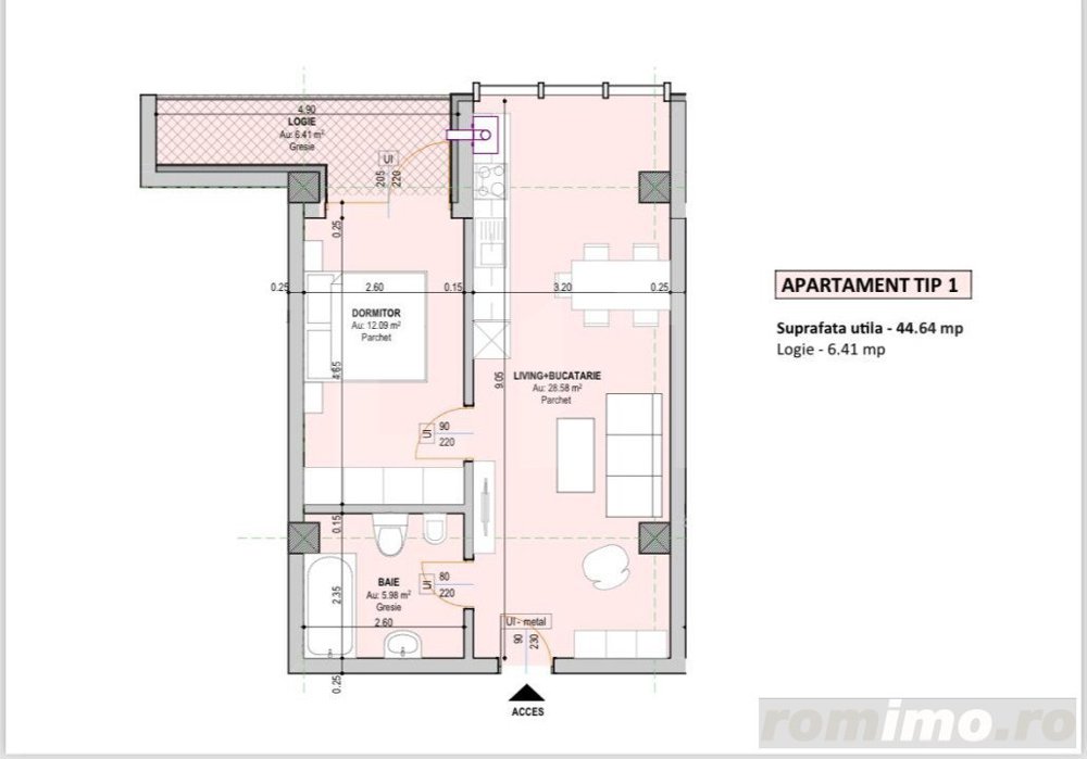 Apartament 2 camere, 51 mp utili, etaj intermediar, London Residence