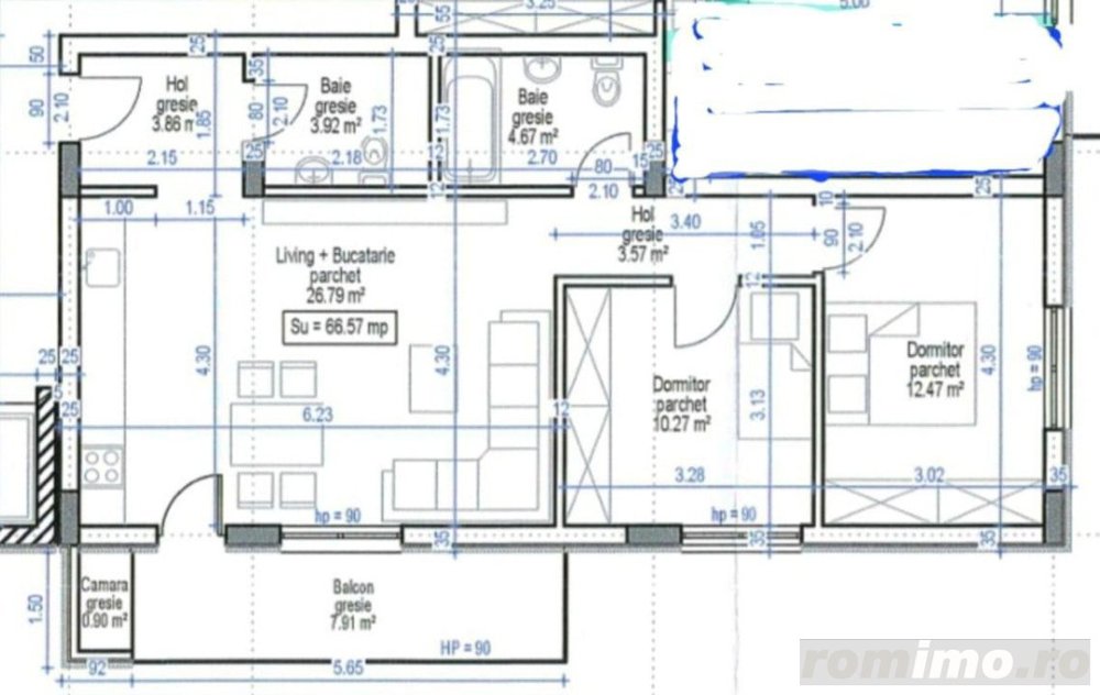 Apartament finisat, finisaje noi, semidecomandat, 3 camere