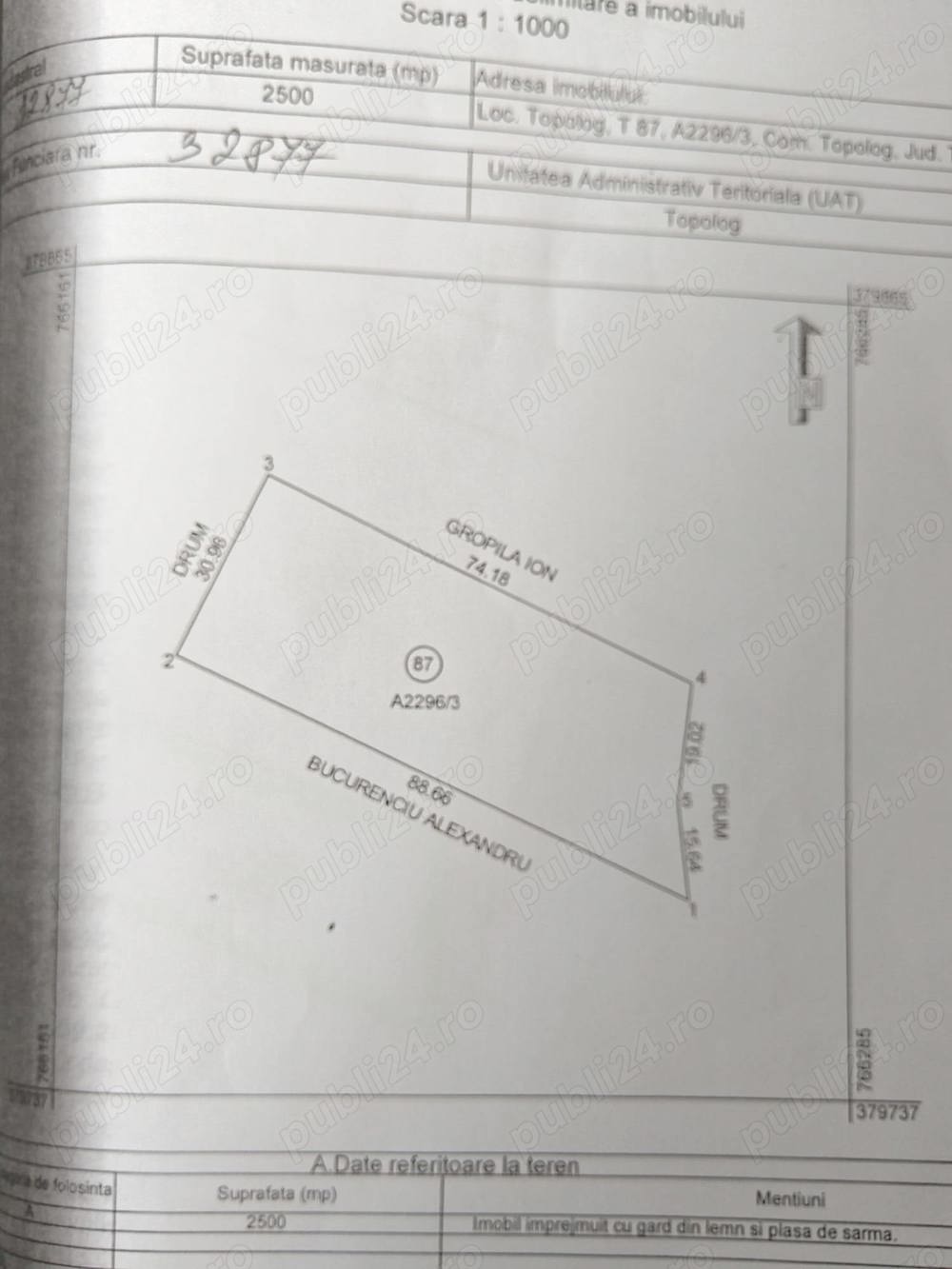 Persoana fizica vand  teren intravilant 2500 metri patrati