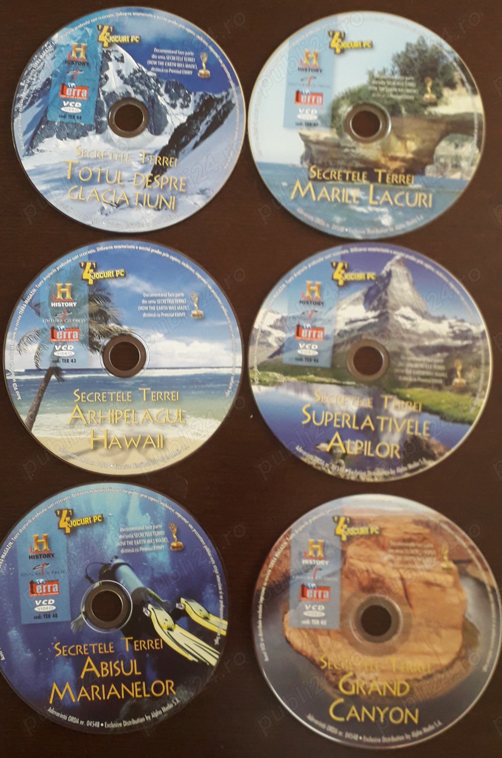 VideoCD-uri cu  documentare colectia Enigmele Terei+Jocuri si Teste PC de cultura generala cl.V-XII 