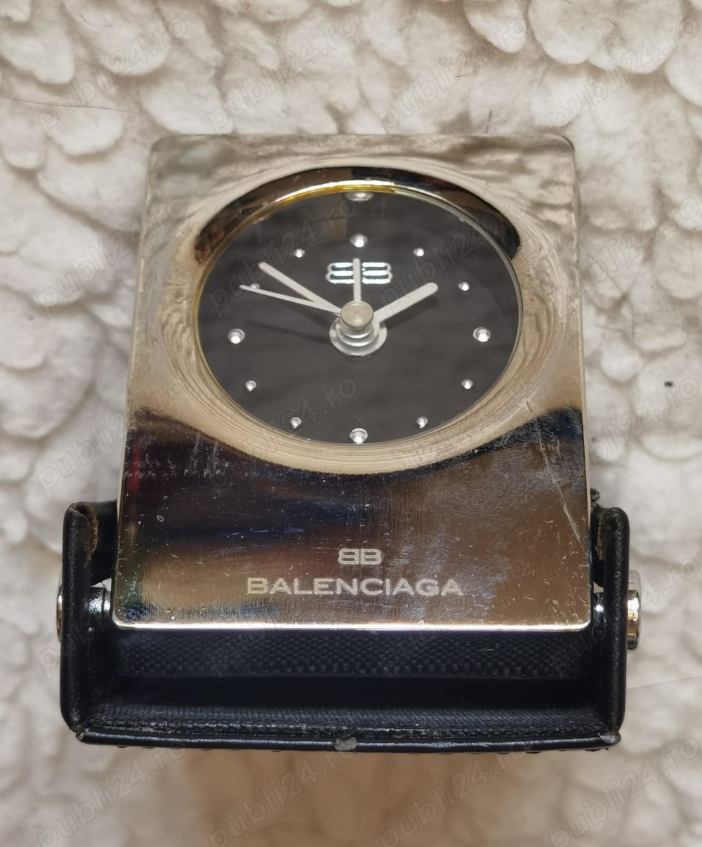 Ceas elegant cuartz birou masa office inox argintiu Balenciaga