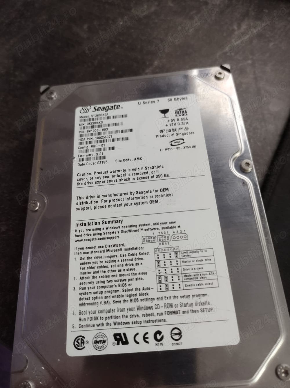 Hdd Segate 60gb pe ide