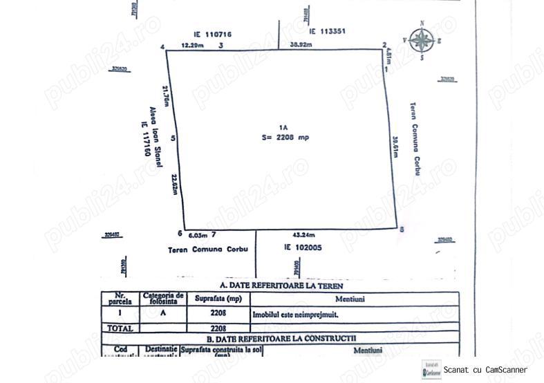 Vand teren intravilan 2208 mp in Corbu!