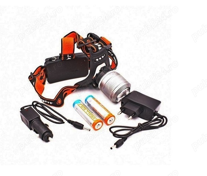 Lanterne frontale de cap noi cu 2 acumulatori litiu 18650 obiectiv metalic zoom rotativ