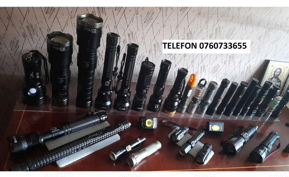 Lanterne metalice led acumulator litiu 18650 zoom putere mare raza 100 - 1500 metri , noi la cutie