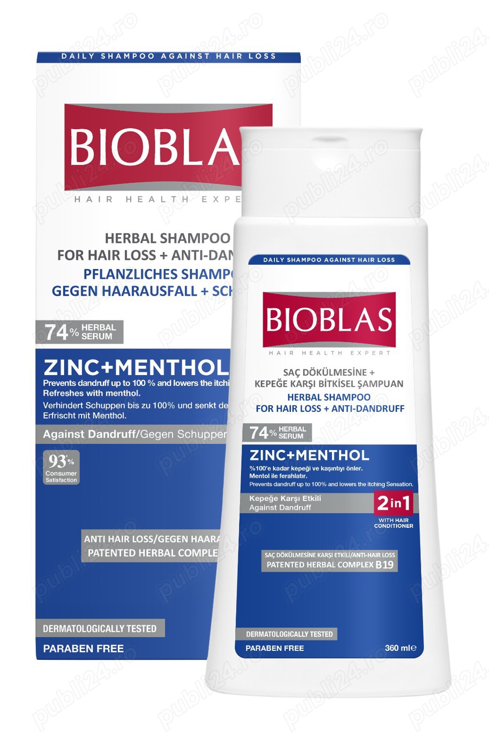Bioblas sampon 360ml (zinc + menthol; forte; urzica; garlic sau argan si masline)