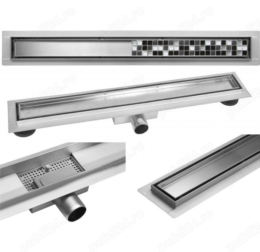 Rigola dus cu capac Sticla Neagra, integral din inox, lungime 60cm