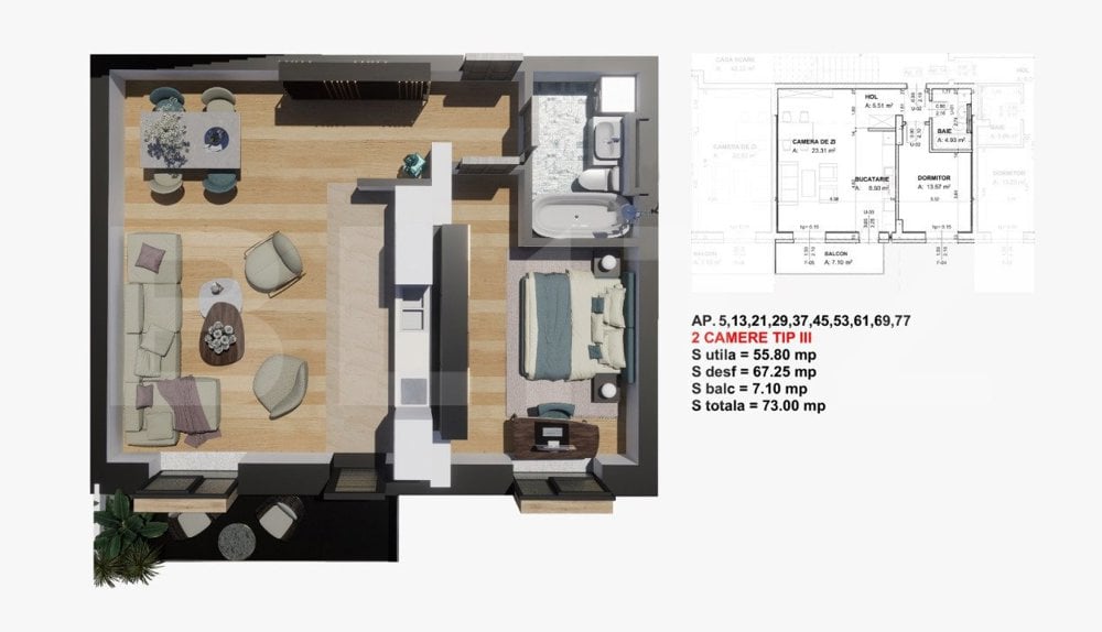 Comision 0% la cumparator! Apartament 2 camere, 63 mp, Satina Park