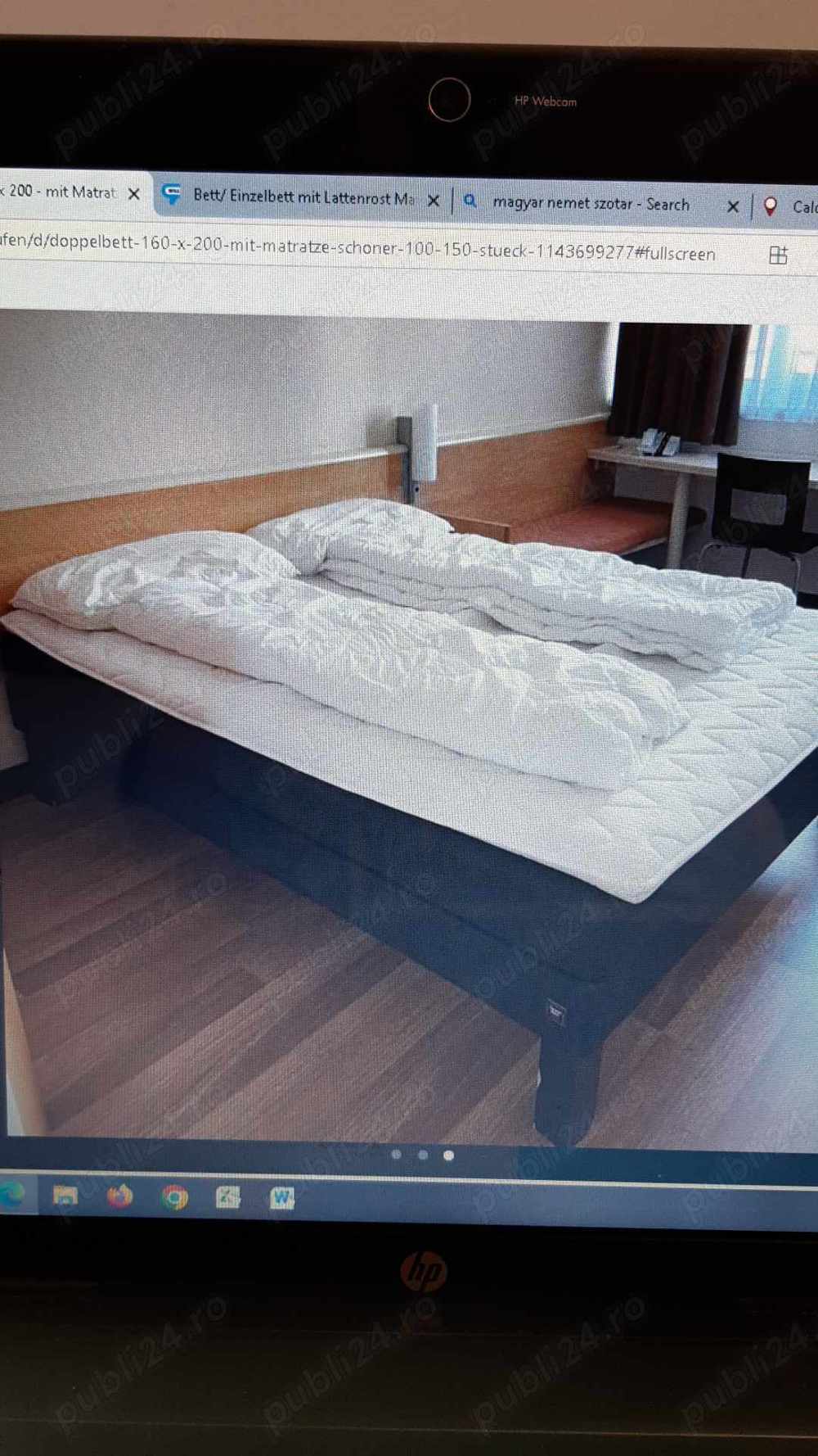 vand pat 160x200 cm, cadru,somiera si saltea, 850 Ron,la Oradea