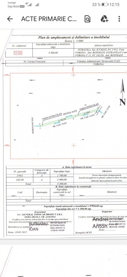 Teren intravila 4300 mp-Icuseni/Vorona deschidere strada principala-pret 3 euro/mp negociabil!