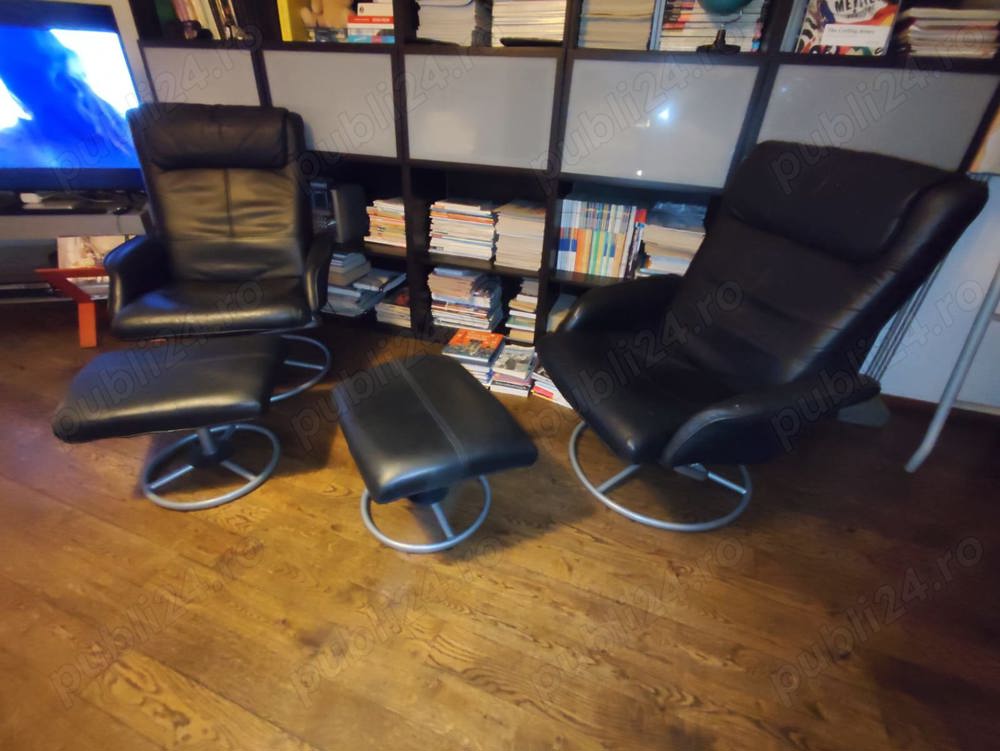 Fotolii din piele naturala extensibile cu suport pentru picioare