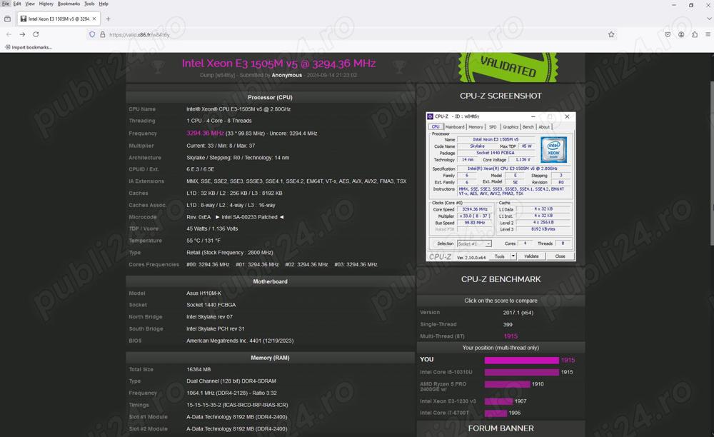Echivalent i7-6700t cu 16GB RAM SSD 256GB HDD 320GB sistem tip SFF