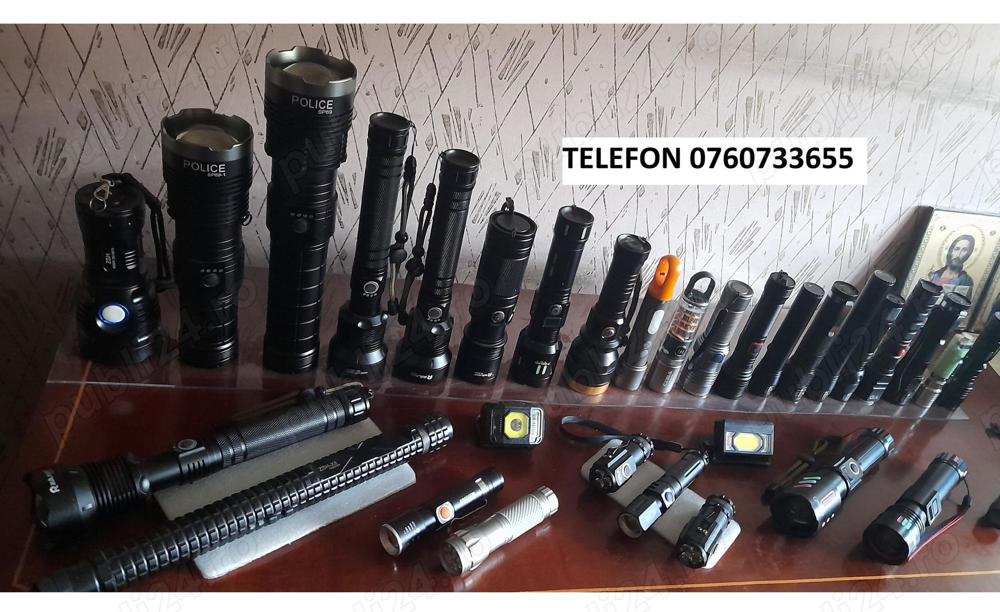 Lanterne noi metalice acumulator litiu lumina f. puternica zoom raza vizibil 200-800metri !