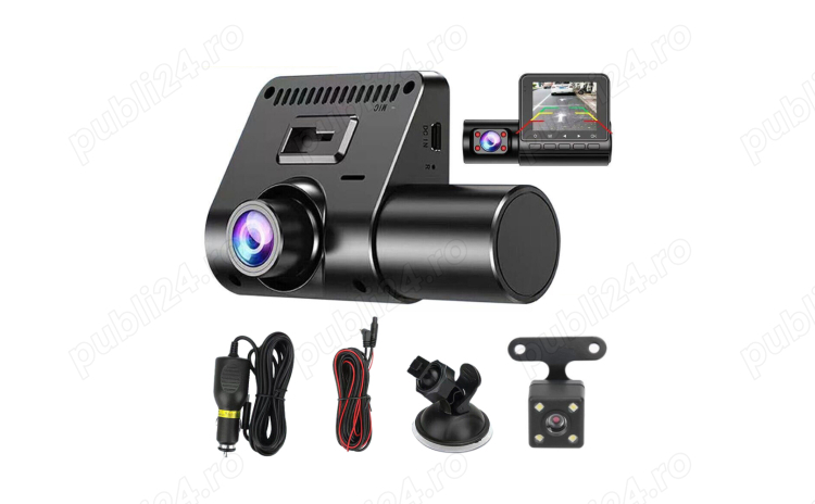 Camera auto tripla DVR 1080P ecran 2.4 inch inregistrare automata