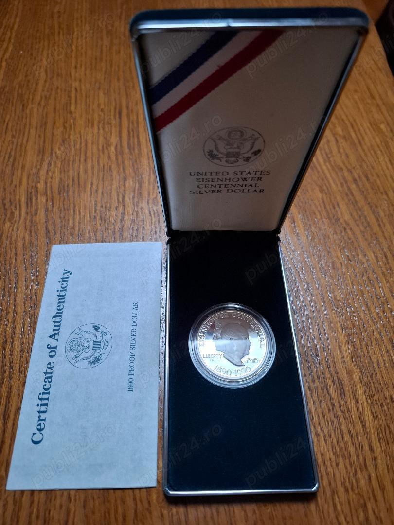 moneda din argint 1 Dollar SUA 1990 EISENHOWER
