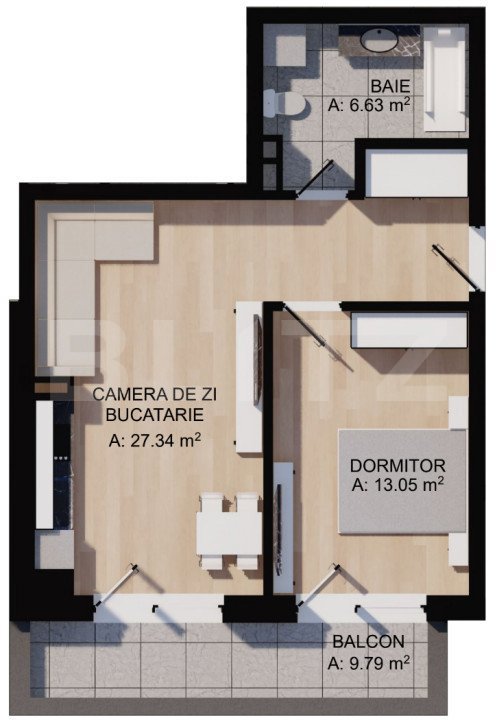 Apartament 2 camere, balcon 10mp, etaj intermediar, parcare, zona centrala