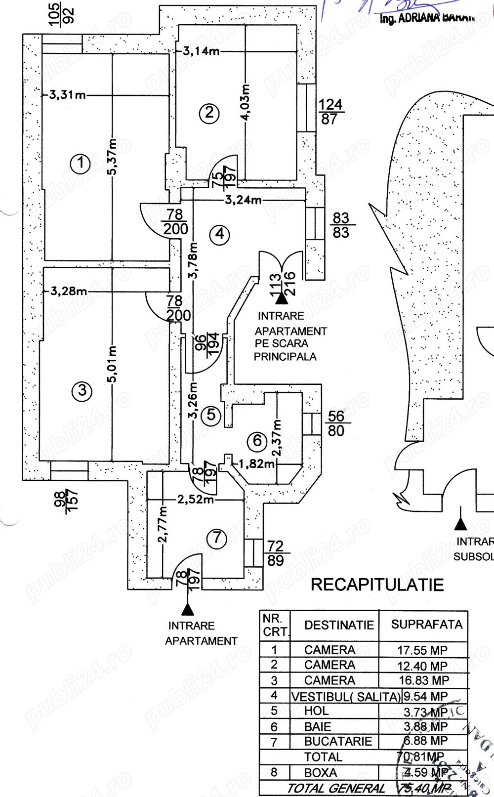 apt str Roma 3 camere decomandate si boxa 75 mp