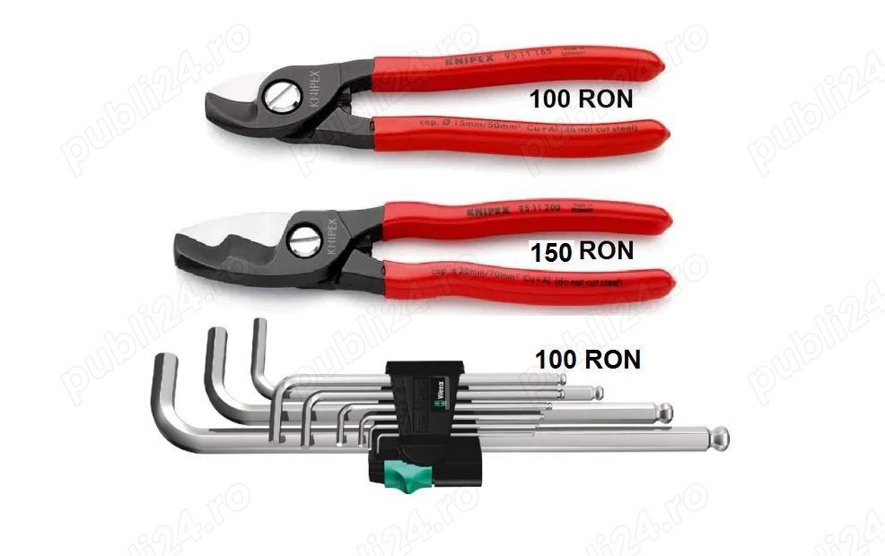 Cleste Knipex de tăiat cabluri litate 50...70mm2, Set imbusuri Wera