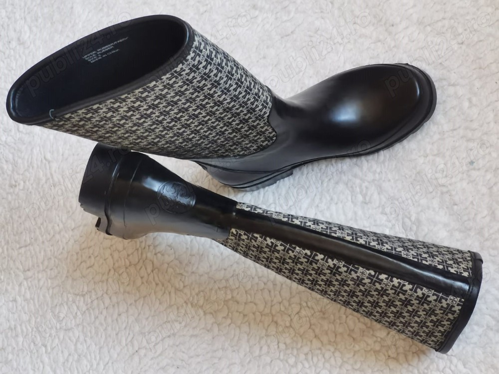 Cizme ploaie zapada dama Tory Burch Jacquard Rainboot cauciuc negru jacqard monogram